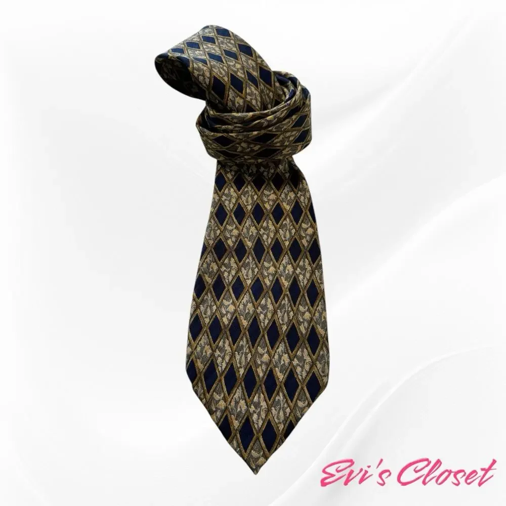 Ermenegildo Zegna Blue Gold Tie 100% Silk Disegno Exclusivo Made In Italy